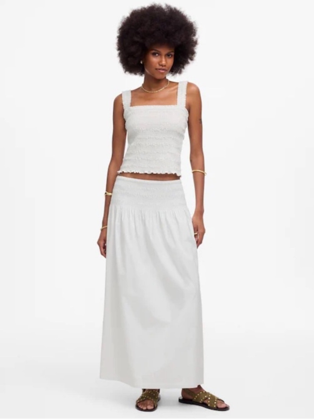Madewell Poplin Smocked Tank Size Small in White - Picture 2 of 12